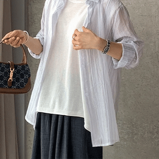 Bloomer Seersucker Label Stripe Loose Fit Shirt