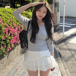 Chiffon ribbon culotte skirt / back elastic