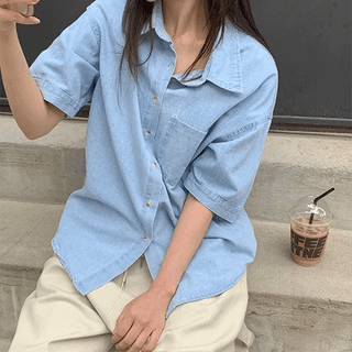 Shudo Pocket Denim Short Sleeve Shirt