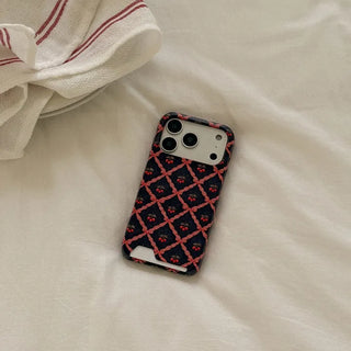 Vintage Cherry Pattern iPhone 17 Pro Card Holder Hard Case