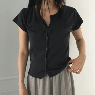 Early Two-Way Button Short Sleeve Tee (4 colors)