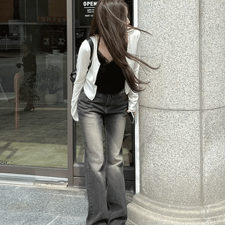 Sand black long bootcut denim pants