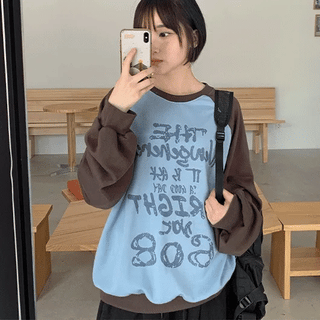 Wands Raglan Color Block Oversized Long Sleeve Tee