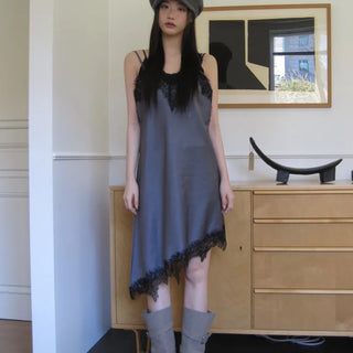 Asymmetrical Lace Slip Dress