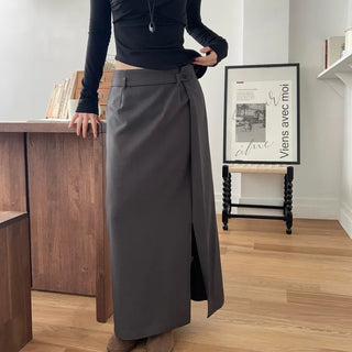 Belted Low Slit Long Skirt