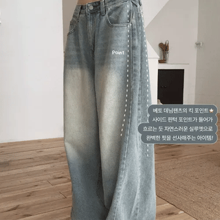 Beto Side Pintuck Wide Denim Pants