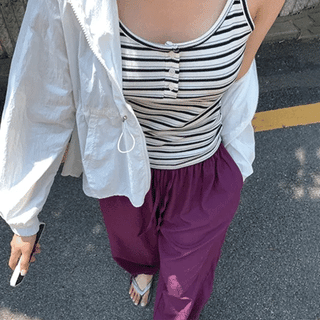 Peanut Stripe HalfButton Sleeveless