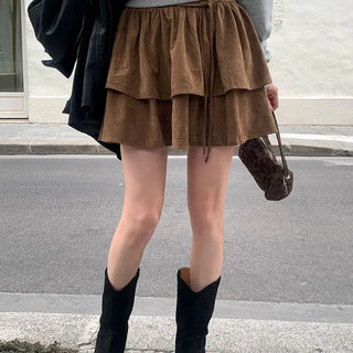 Suede tiered mini skirt