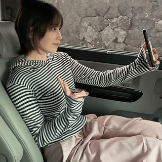 Bunico Striped Crop Hooded Long Sleeve Tee