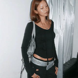 Deep V Slim Long Sleeve Tee