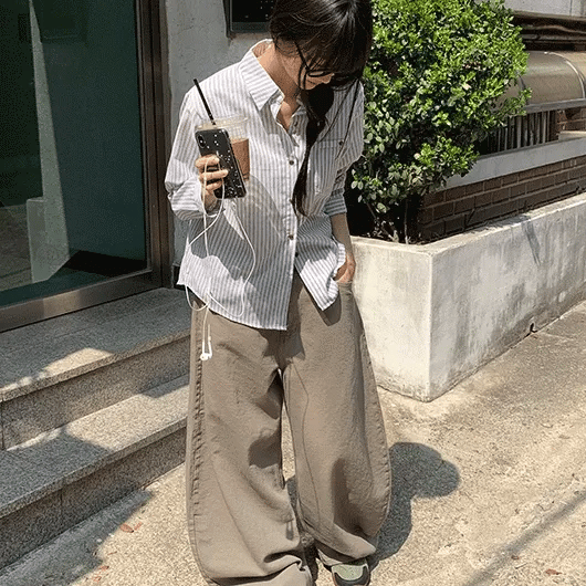 Hiche Stripe Basic Pocket Shirt