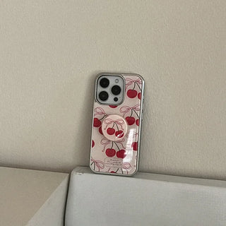 Ribbon Cherry iPhone 18 Pro Galaxy Epoxy Silver Bumper Case