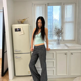 LOW-RISE SLUB BOOTCUT PANTS