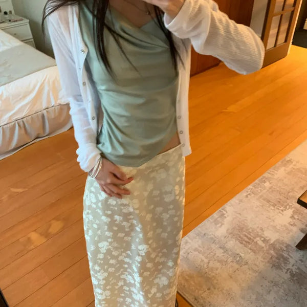 Raw Flower Satin Long Skirt
