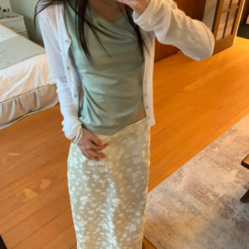 Raw Flower Satin Long Skirt