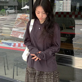 Ael Button Ribbed Hoodie Long Sleeve Tee