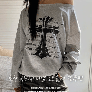 Laurent Vintage Printed Off-Shoulder Sweatshirt