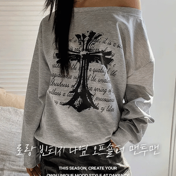 Laurent Vintage Printed Off-Shoulder Sweatshirt