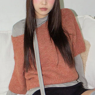 Wool Blended Boat Neck Half Sleeve Knit 3 Colors