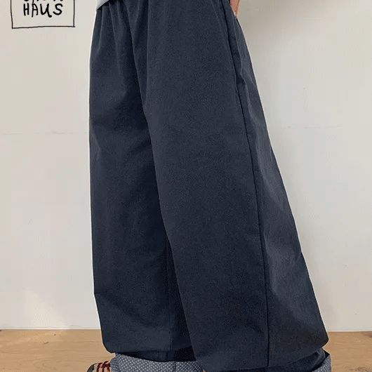 Hinen Dot Color Block Roll-up Cotton Wide Pants