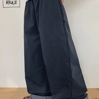 Hinen Dot Color Block Roll-up Cotton Wide Pants