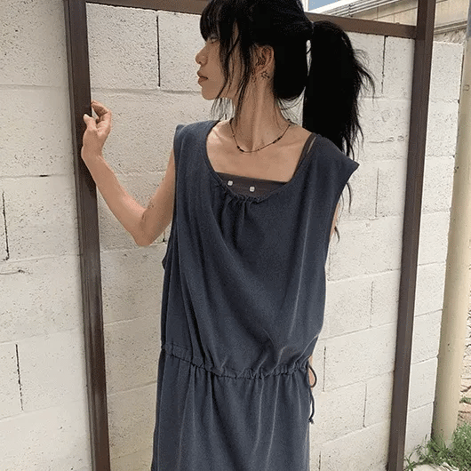 Grine Pigment String Layered Sleeveless Dress