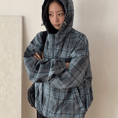 Kanber Check Hooded Windbreaker