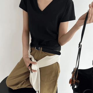 Mina Soft Deep V Cap Sleeve Short Sleeve Tshirt