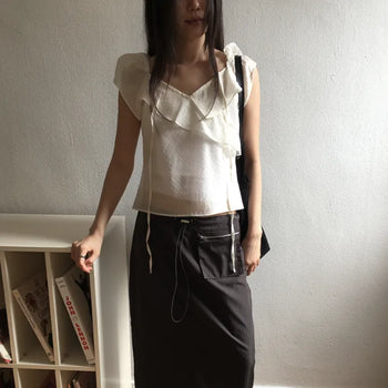 Noir String Pocket Long Skirt (2 colors)