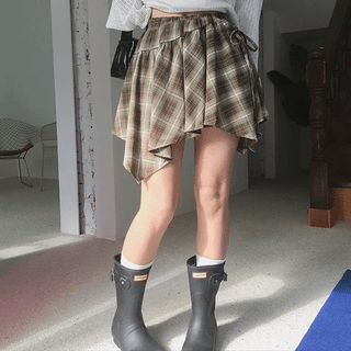 More Check Asymmetrical Wrap Skirt