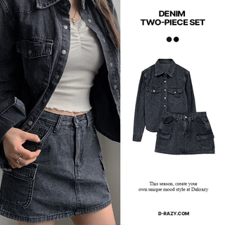 Denim Two-Piece Shirt Skirt Set