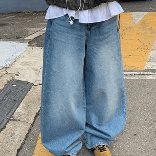 Nihin Washed Denim Wide Pants