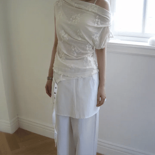 Bien Flower Drape One-Shoulder T-Shirt