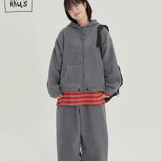 Amoky Check Color Block Fleece Hooded Zip-Up Jumper