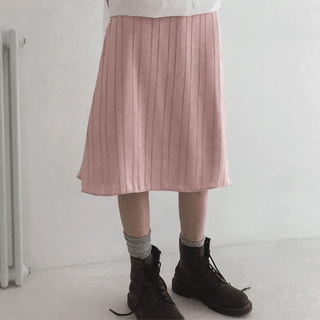Blue Stripe Satin Midi Skirt
