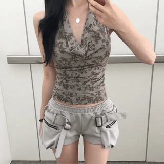 Mauve Bust Cutout See-through Lace Sleeveless