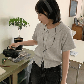 Ritai Collar Crop Short Sleeve Cardigan