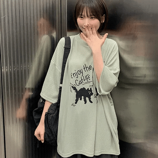 Coachel Ribbed Printed Oversized Short Sleeve Tee