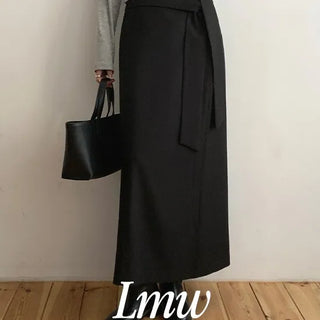 Semi A-line Tie Strap Maxi Skirt