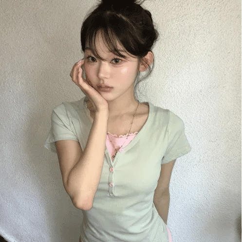 Mint Berry Choux Button Top