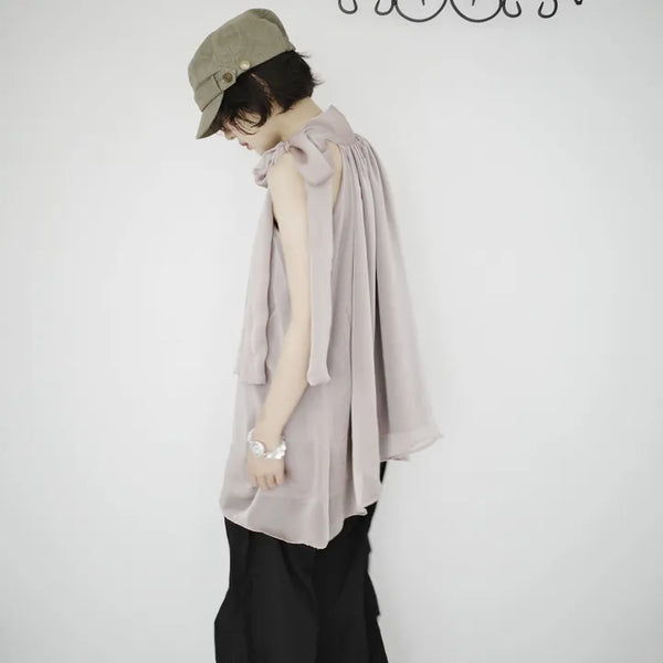 Loose ribbon halter dress
