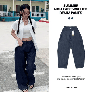 Summer Side Snap Non-Fade Washed Denim Pants