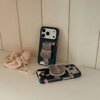 Denim Cat iPhone 17 Pro Card Holder Hard Case