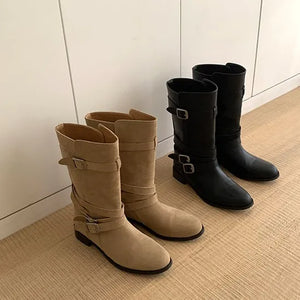 Draw buckle boots
