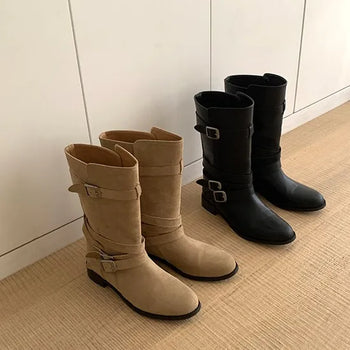 Draw buckle boots