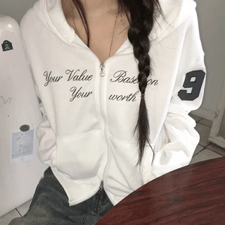Kiha Lettering Zip-Up Hoodie