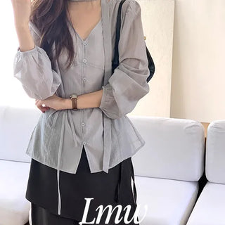 La Tulip Strap Tie Blouse