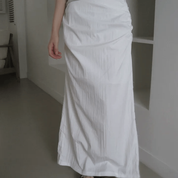 Aimed Shirred Nylon Slit Long Skirt