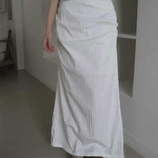 Aimed Shirred Nylon Slit Long Skirt