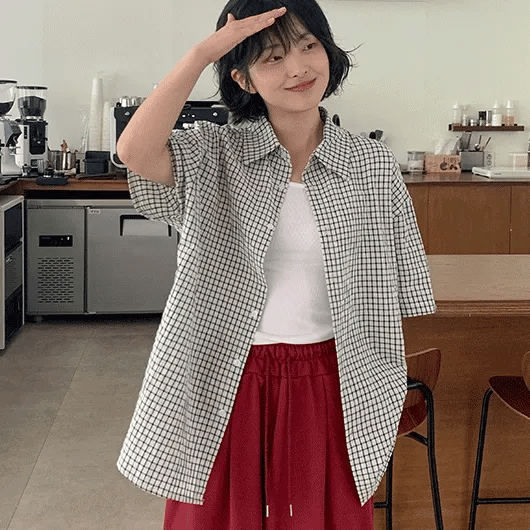 Vimgero Check Oversized Short Sleeve Shirt